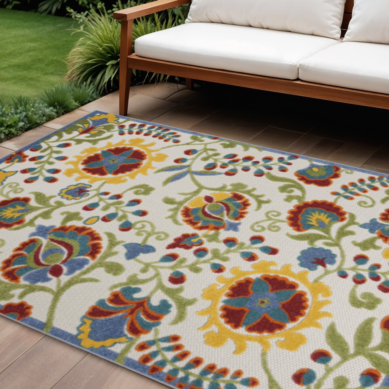 Edge Collections - 7' x 10' - Multicolor - Floral Indoor-Outdoor Area Rug - 1 Piece